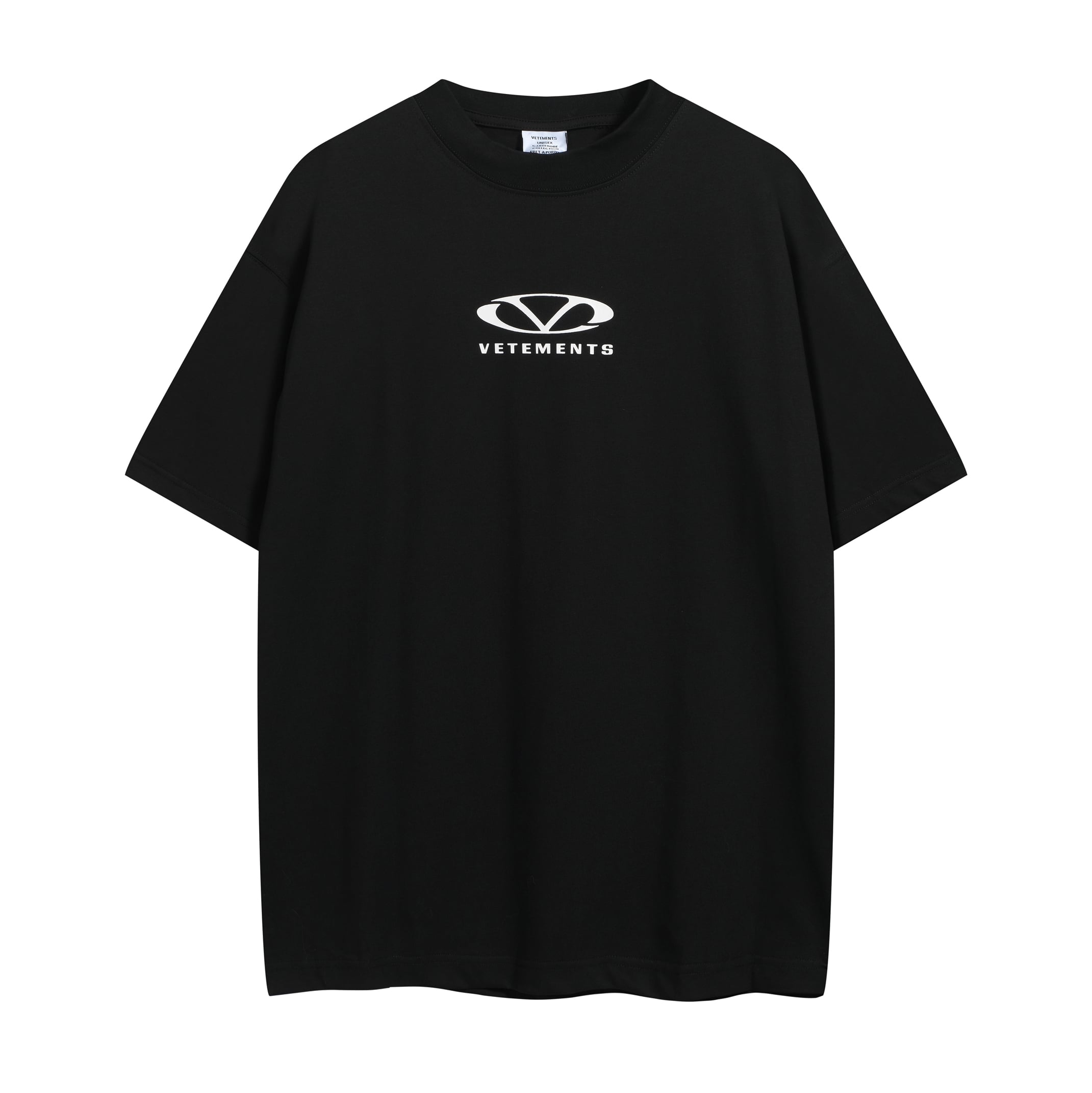 Vetements Washed Black Oversized V-Logo Distressed T-Shirt