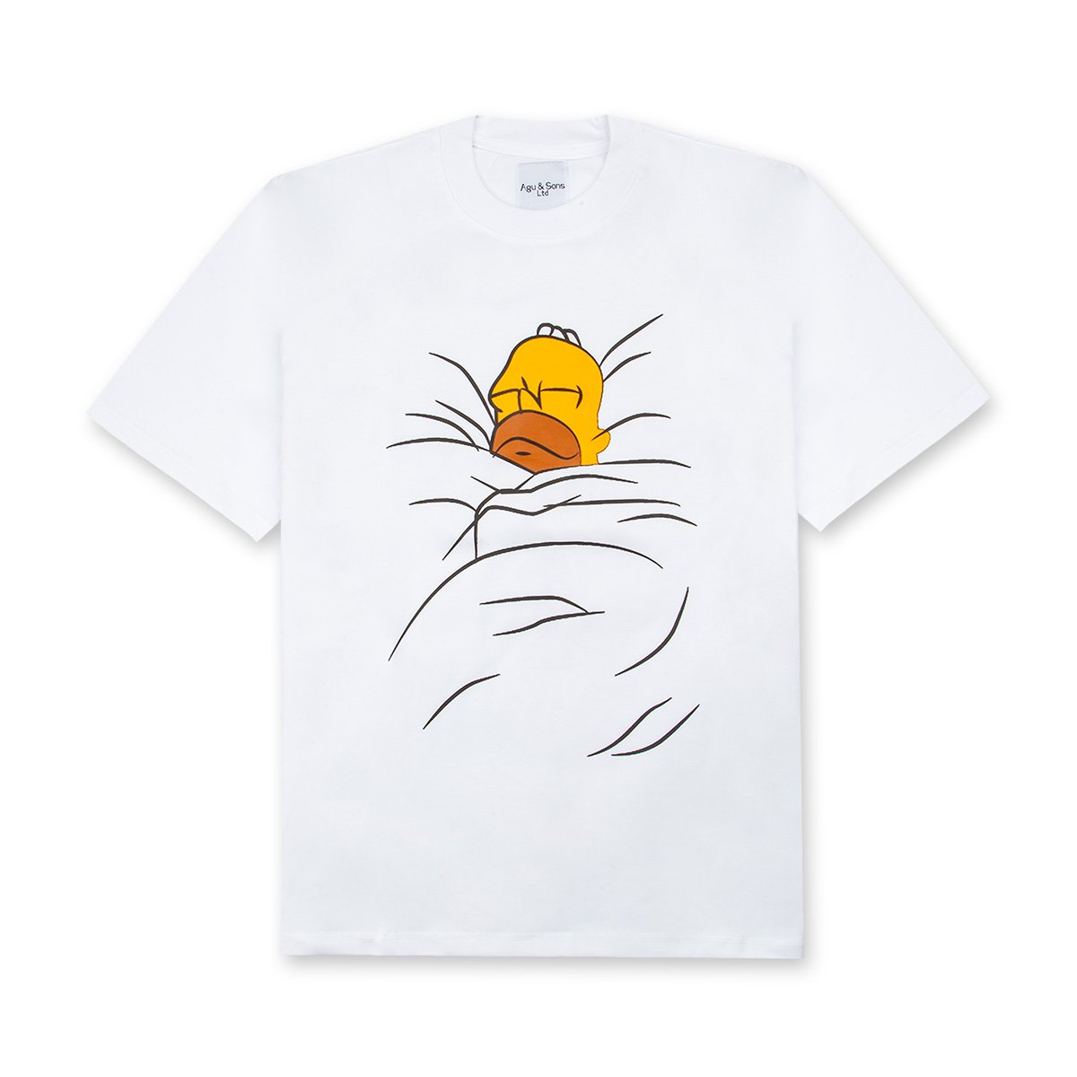 White Homer Simpson napping in hedge graphic t-shirt