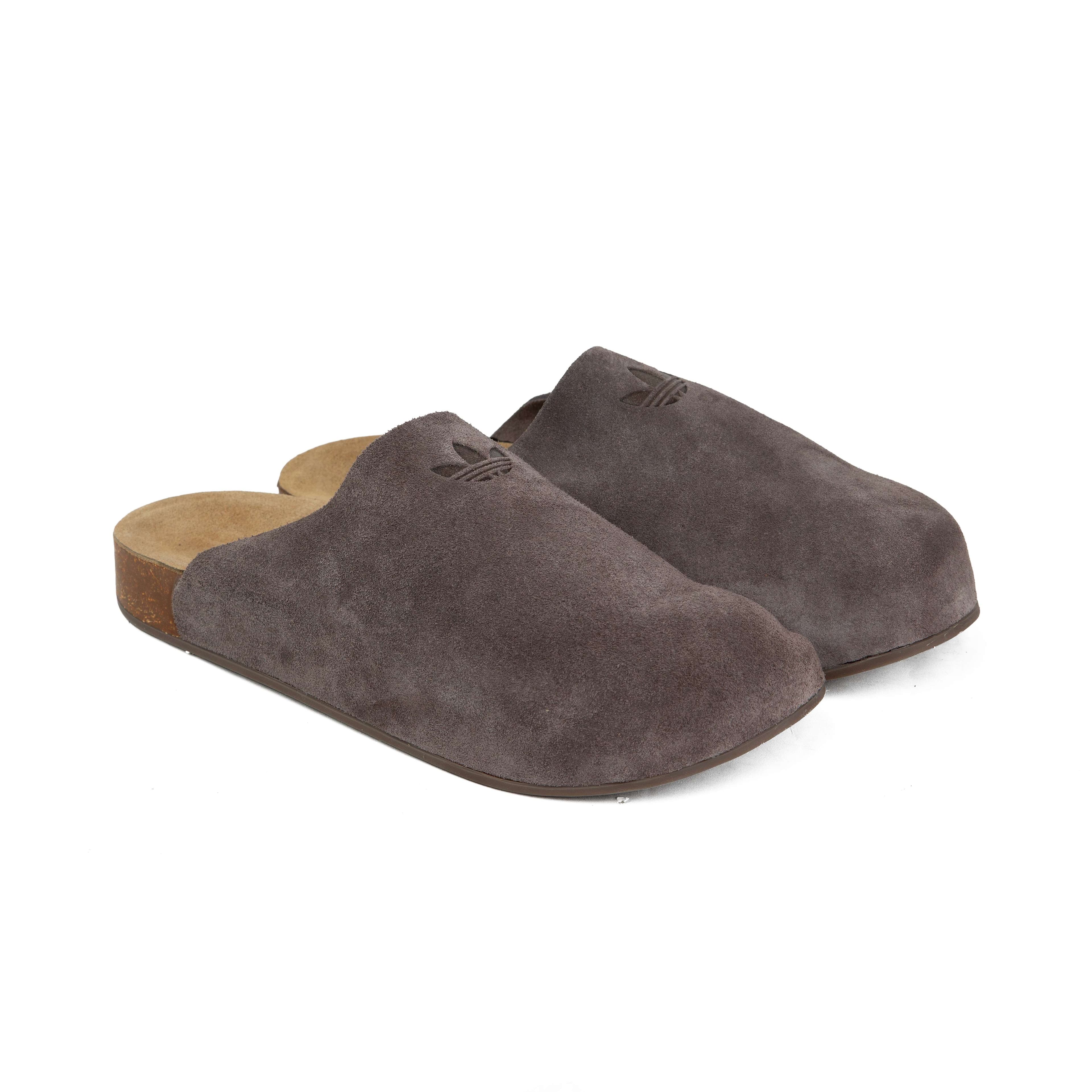 Adidas Adicane Suede Clogs - Grey Trefoil Logo Slip-On Shoes
