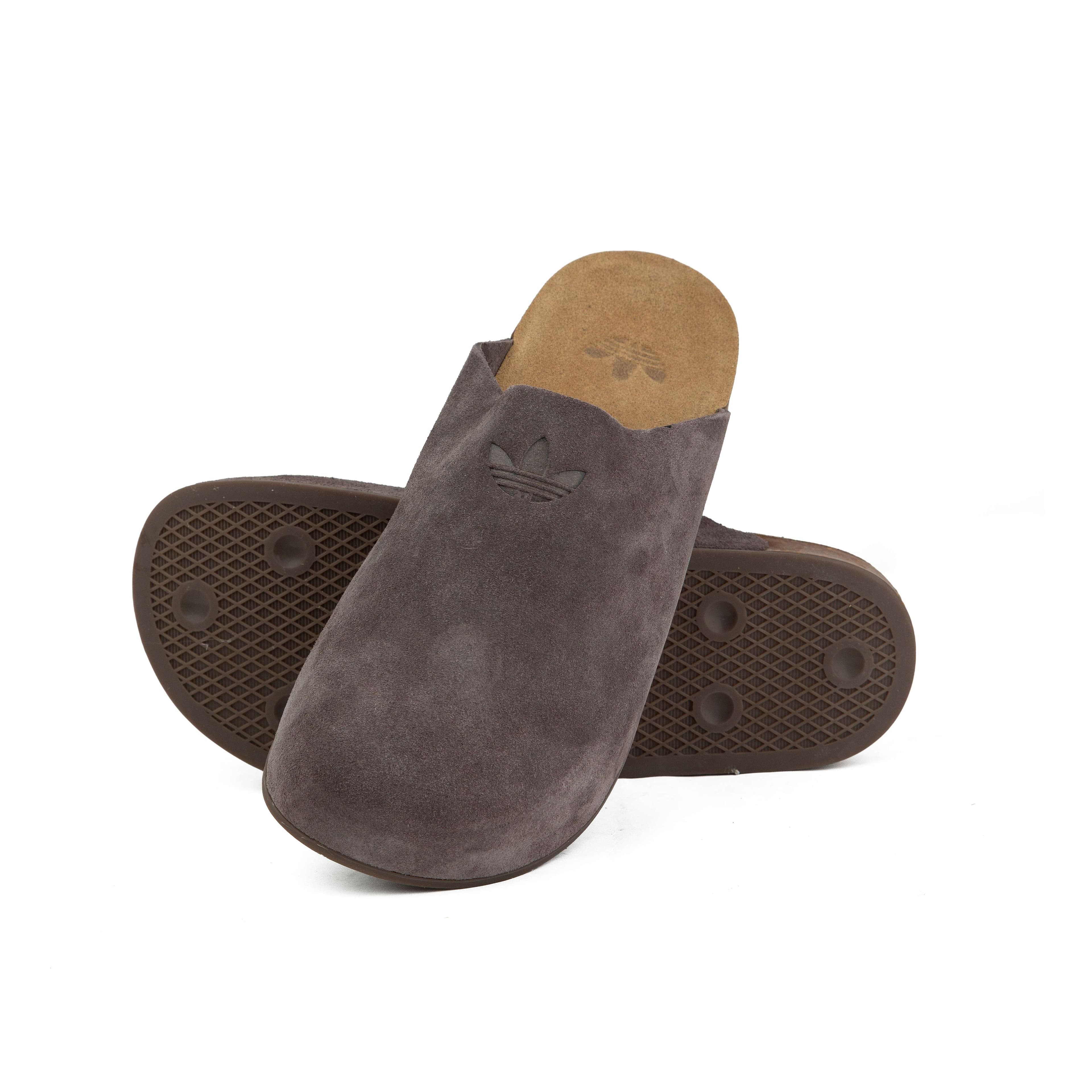Adidas Adicane Suede Clogs - Grey Trefoil Logo Slip-On Shoes