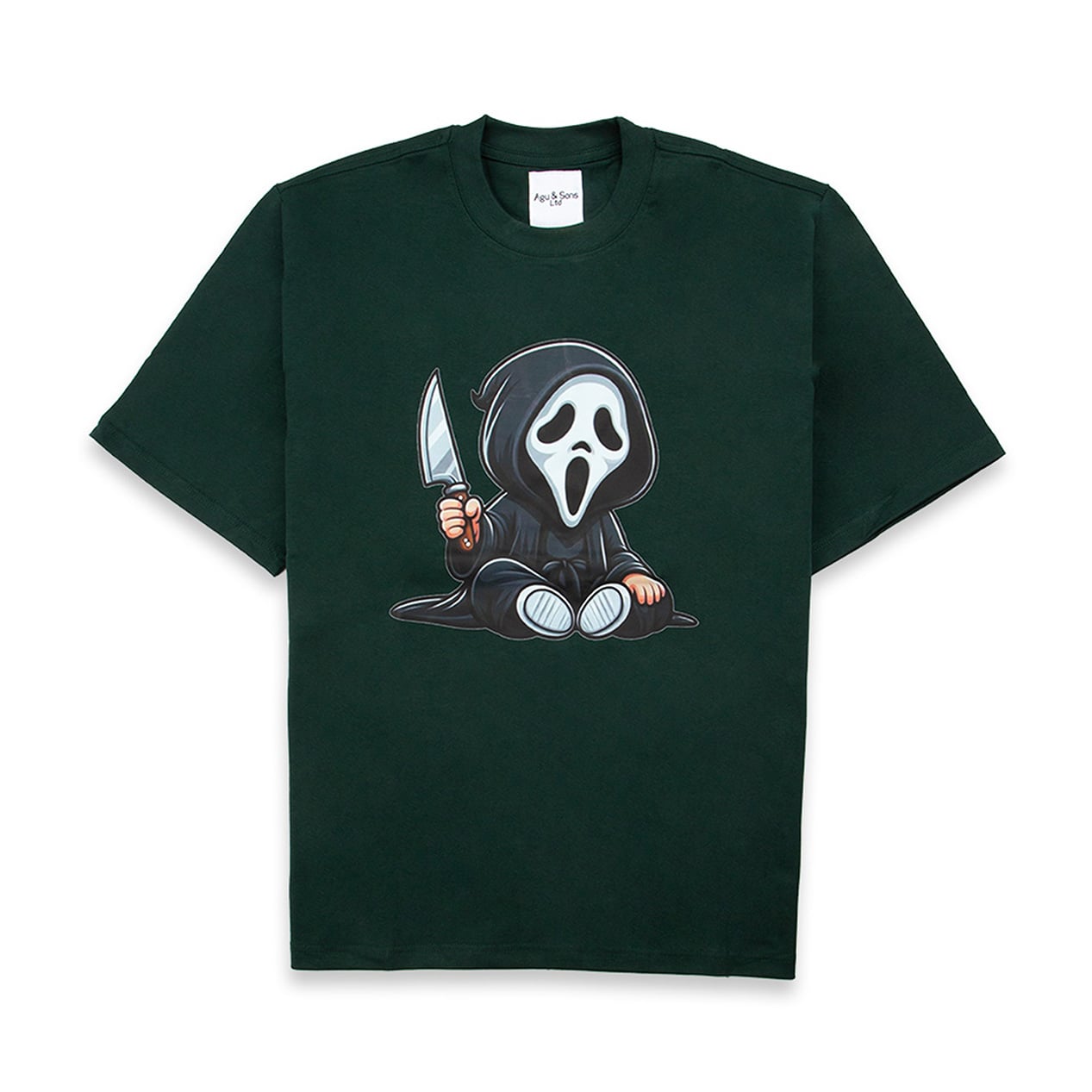 Agu & Sons Dark Green T-shirt with Ghostface Graphic