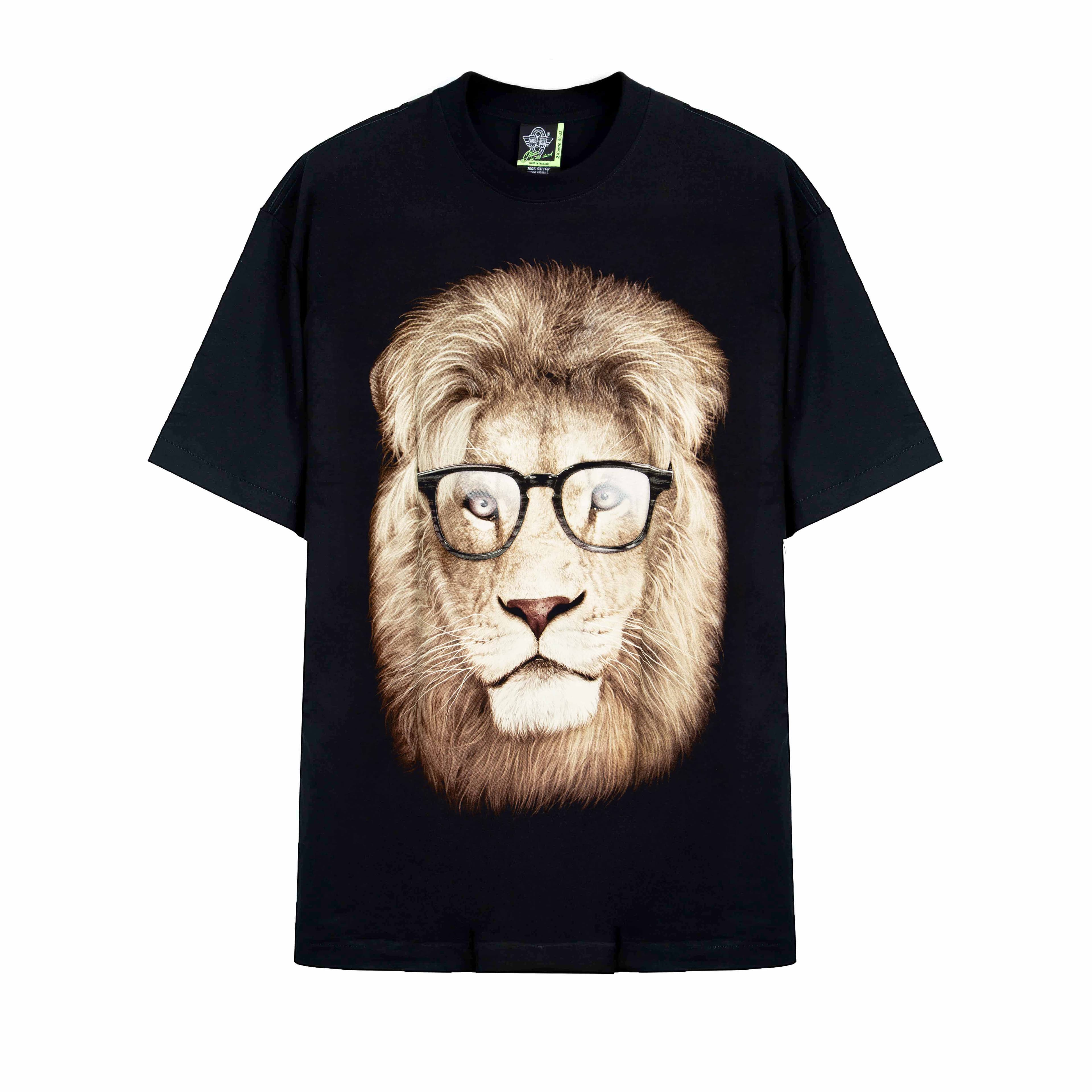 Rock Eagle Hipster Lion with Glasses T-Shirt, 11606- Black