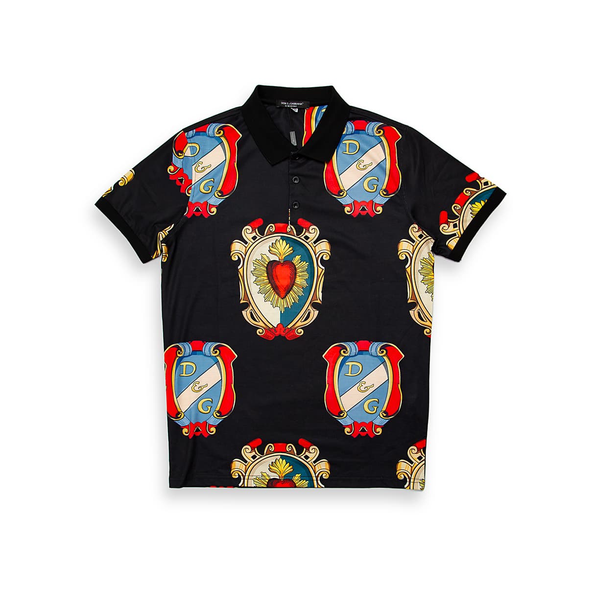 This is a high-fashion, short-sleeve polo shirt from Dolce & Gabbana.