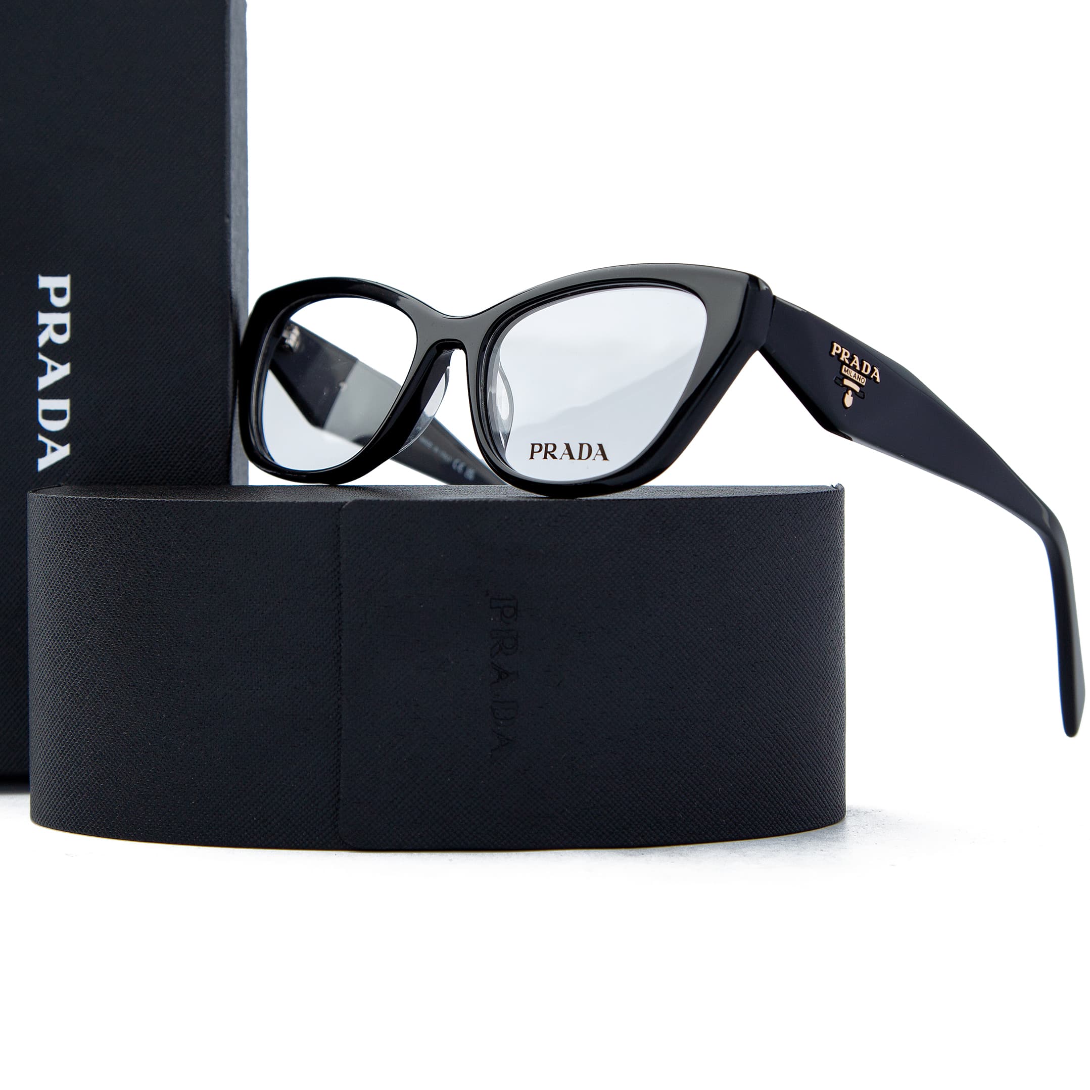 Prada Oval Black Glossy Acetate Eyeglasses - Unisex Luxury Designer Frames for Prescription Lenses, with Signature Prada Logo and Case Included