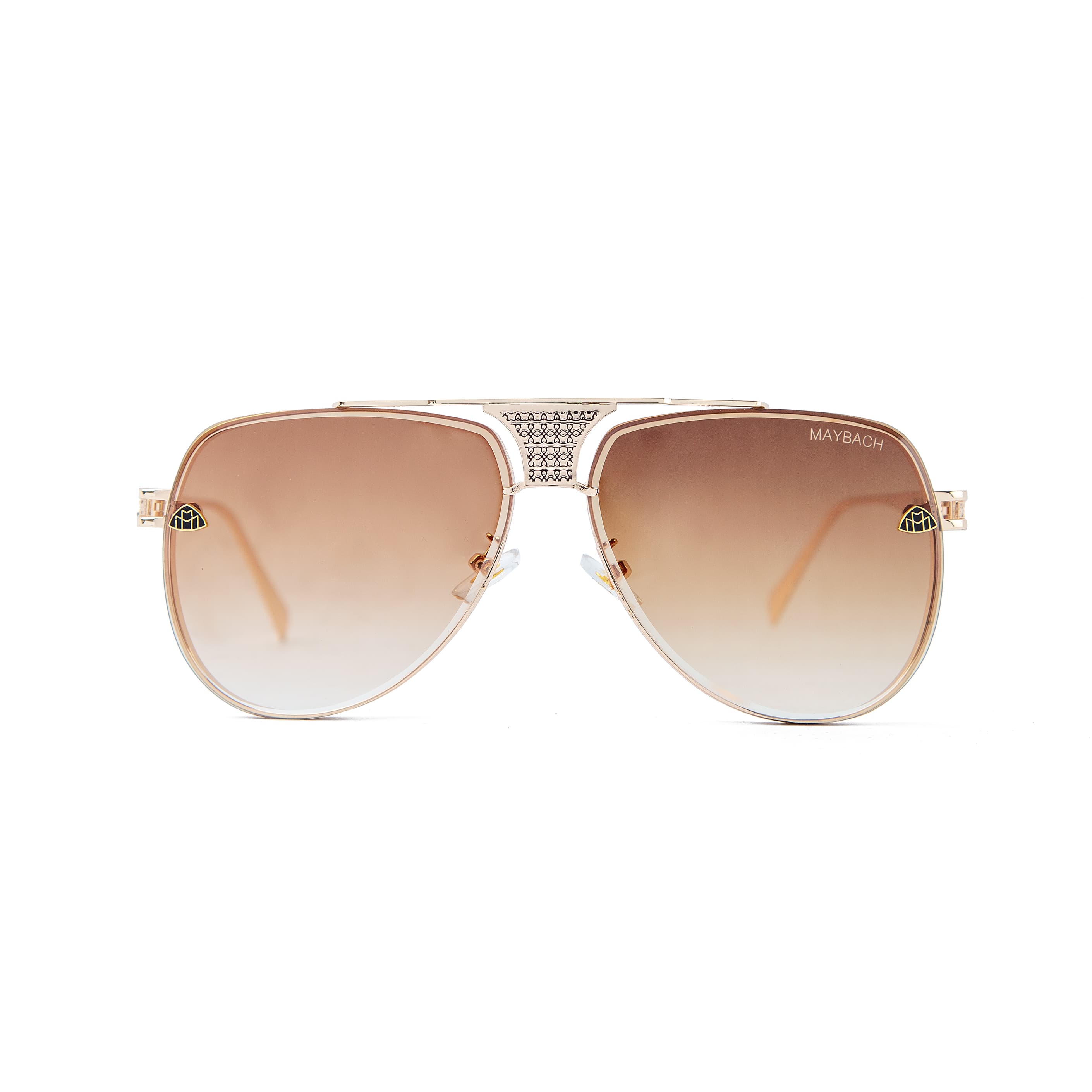 Maybach aviator sunglasses with gold metal frames and gradient brown lenses, unisex design with premium details and iconic Maybach logo