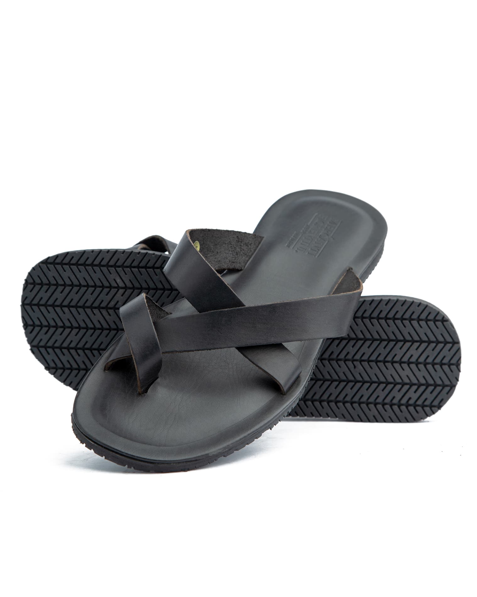 Premium Black Leather Cross-Strap Sandals – Comfortable & Stylish Footwear for Men and Women