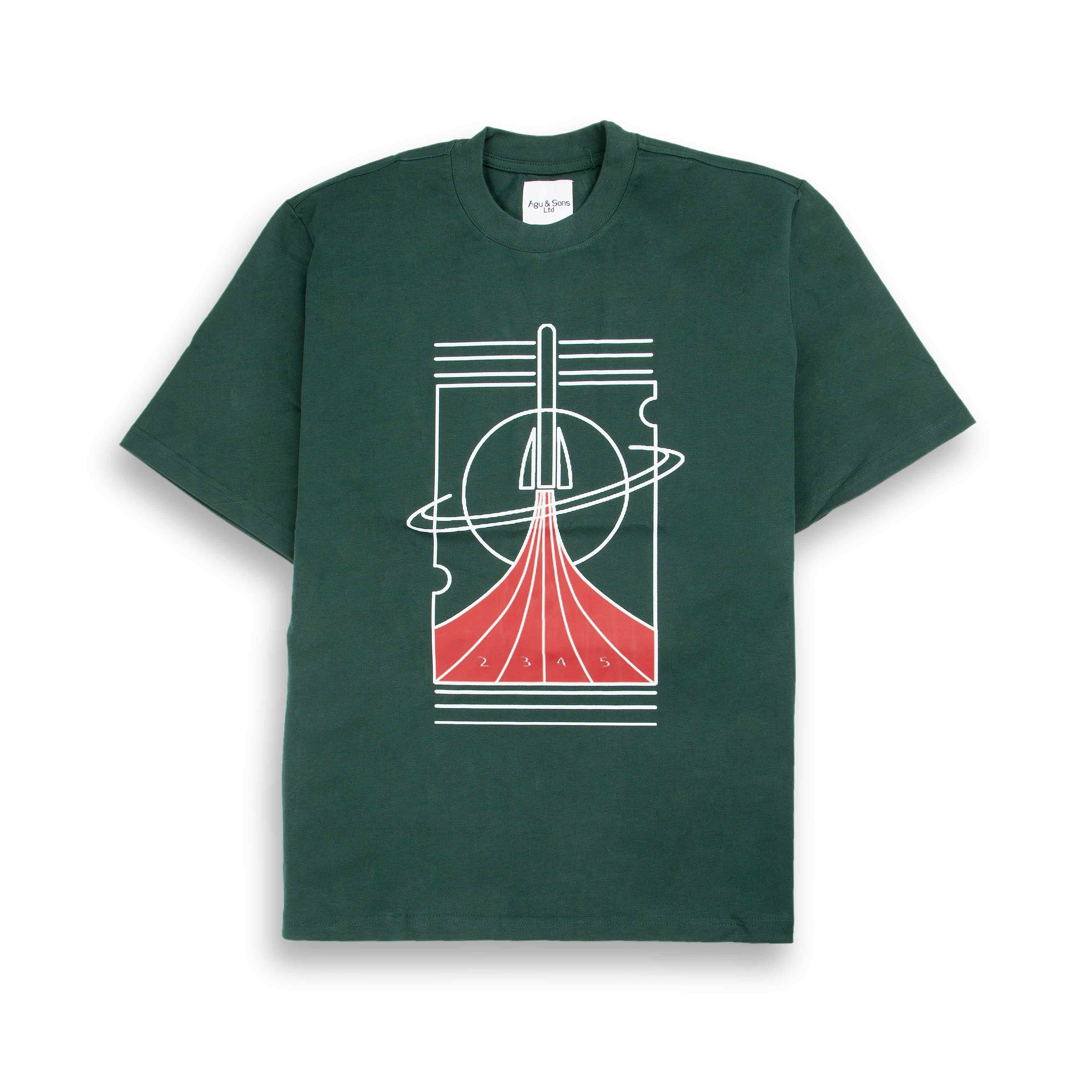 Agu & Sons Retro Rocket Graphic T-Shirt in Dark Green