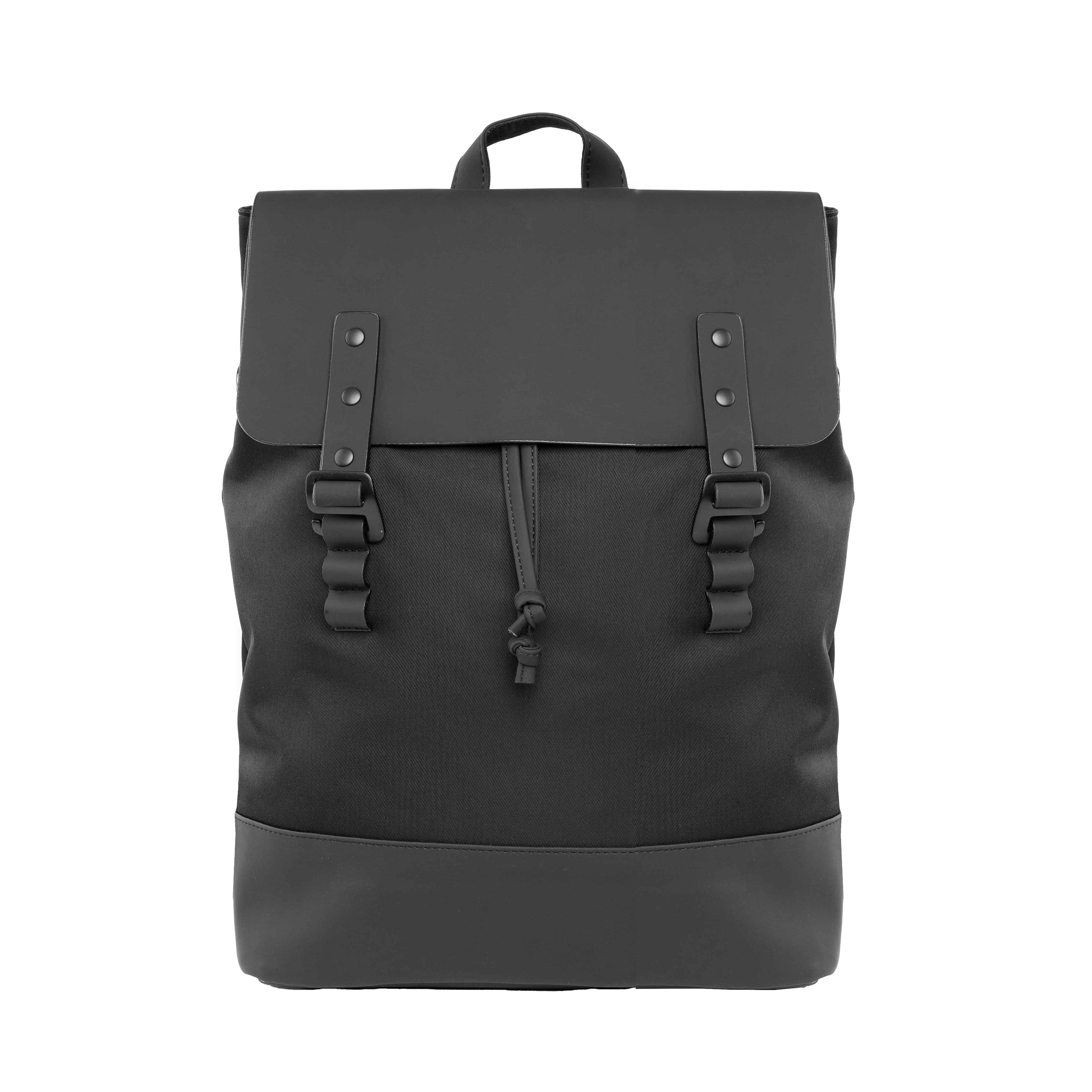 Black Flap-Top Buckle Backpack - Minimalist Unisex