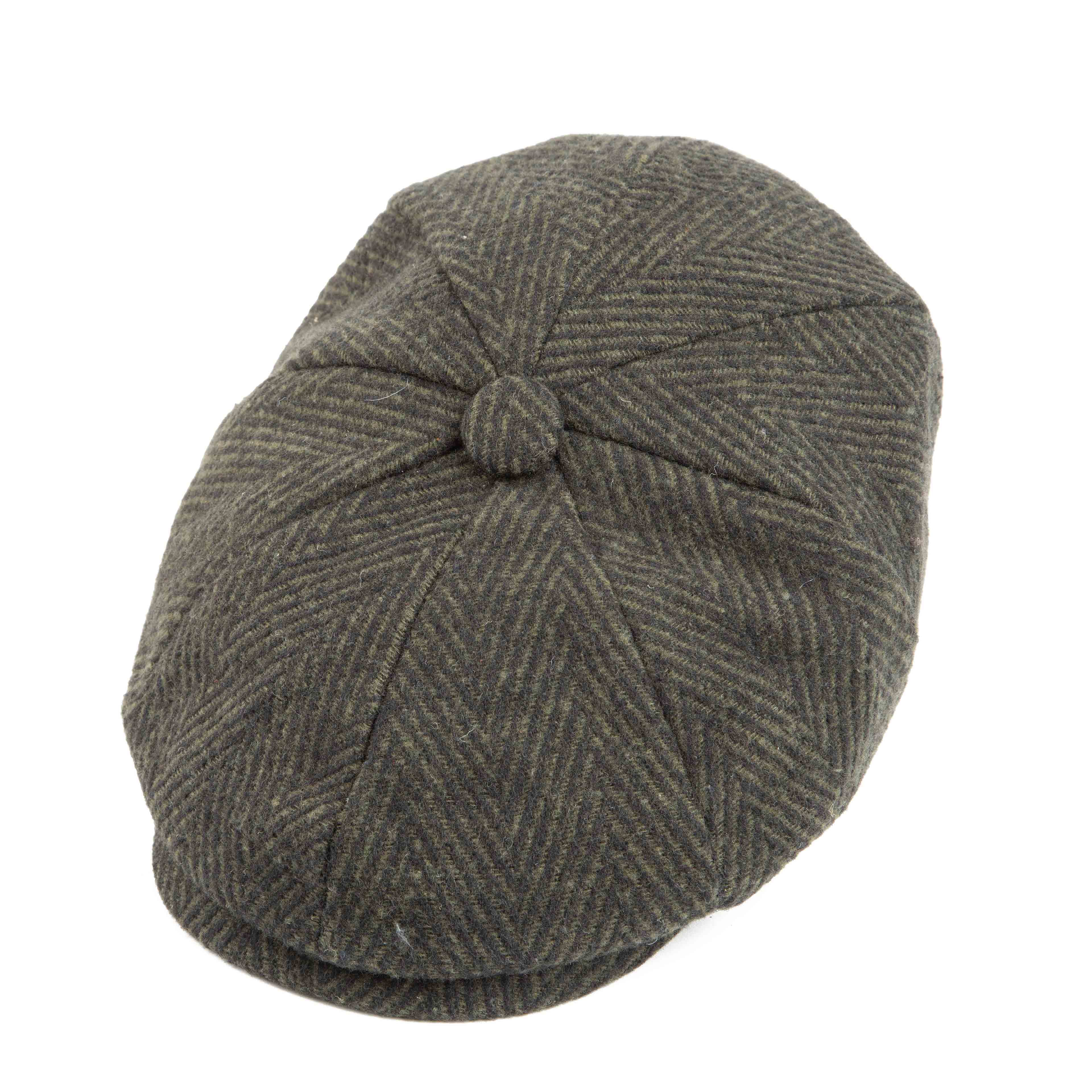 Herringbone Newsboy Cap - Dark Olive Unisex Flat Cap