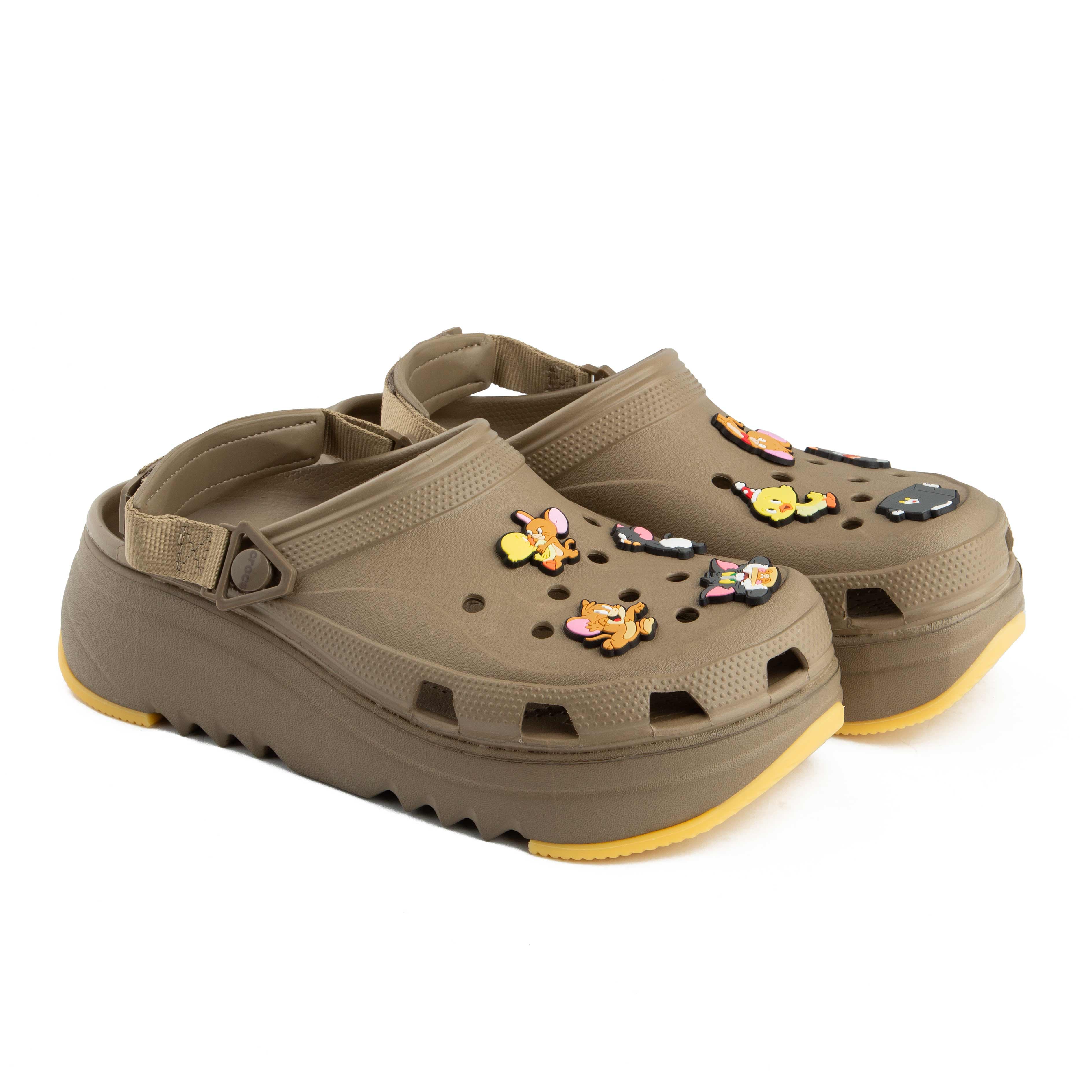 Earth Tone Platform Clogs with Playful Cartoon Charms