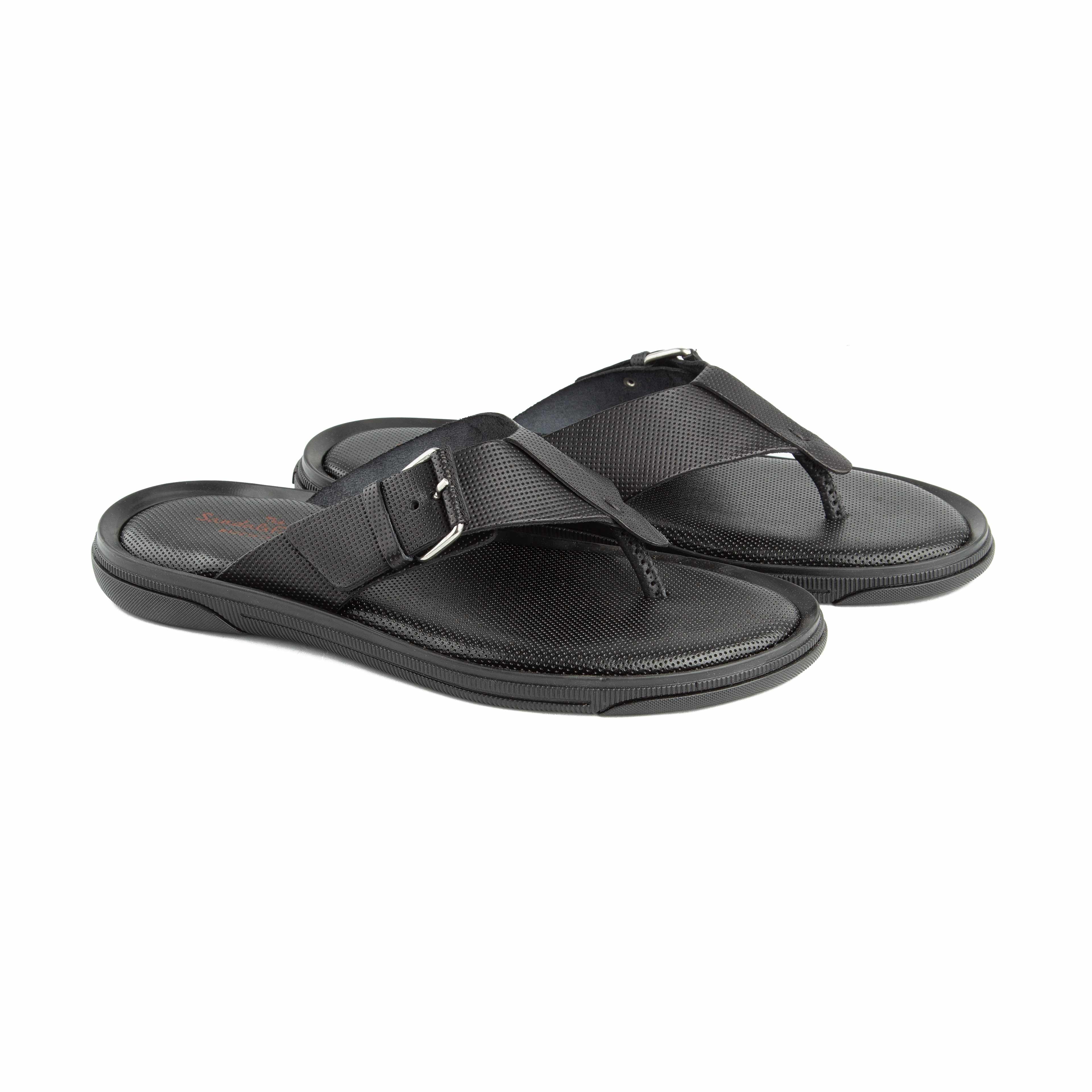 Stylish men's black thong sandals with a textured finish and buckle detail. Perfect for smart-casual outfits and traditional wear in Nigeria.