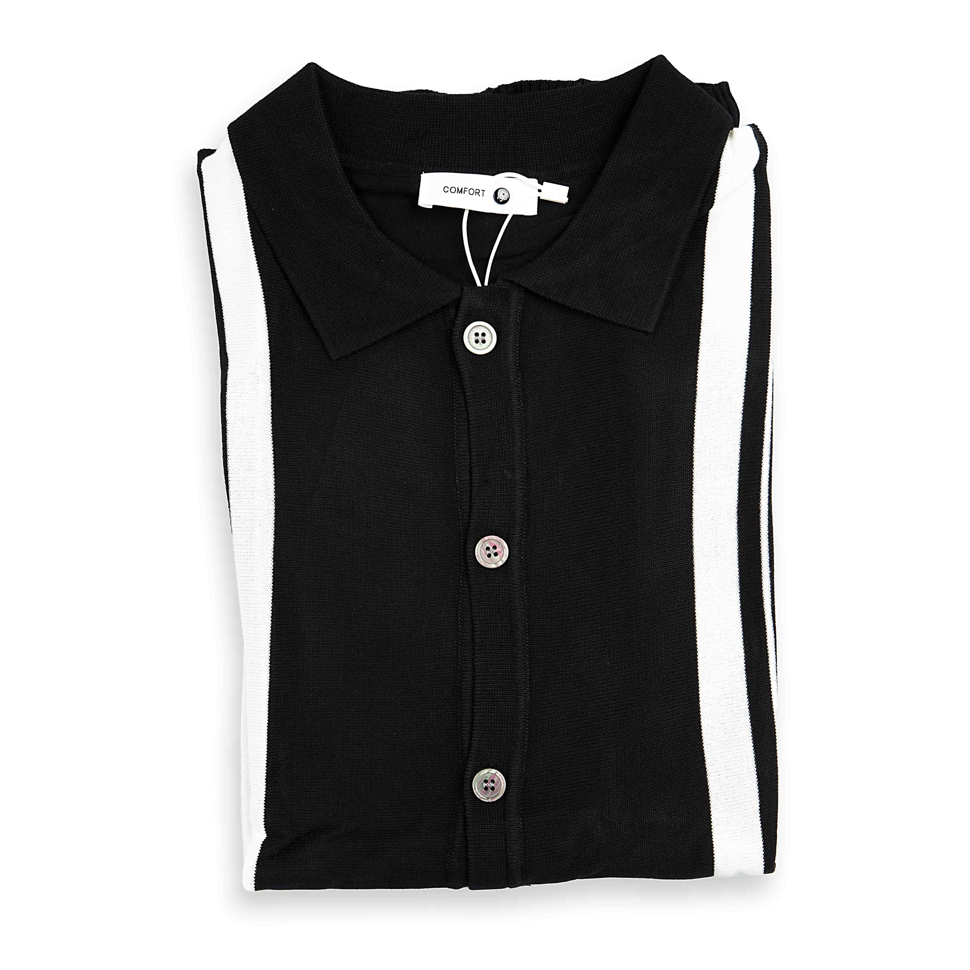 Retro Black & White Vertical Stripe Knit Shirt