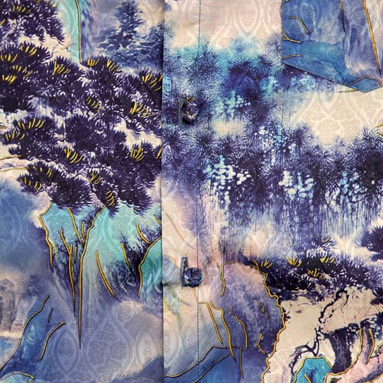 YEKD Silk Vintage Shirt - Blue Waterfall Print