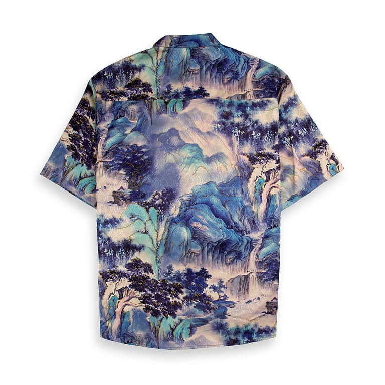 YEKD Silk Vintage Shirt - Blue Waterfall Print