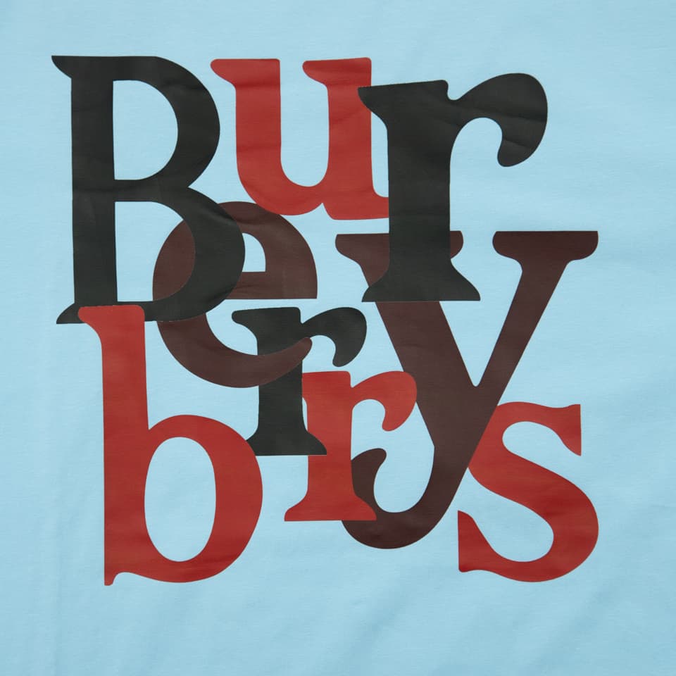 This is a short-sleeved, crew-neck t-shirt from the luxury fashion house Burberry. The shirt is a distinctive light blue (or baby blue/sky blue) colour.