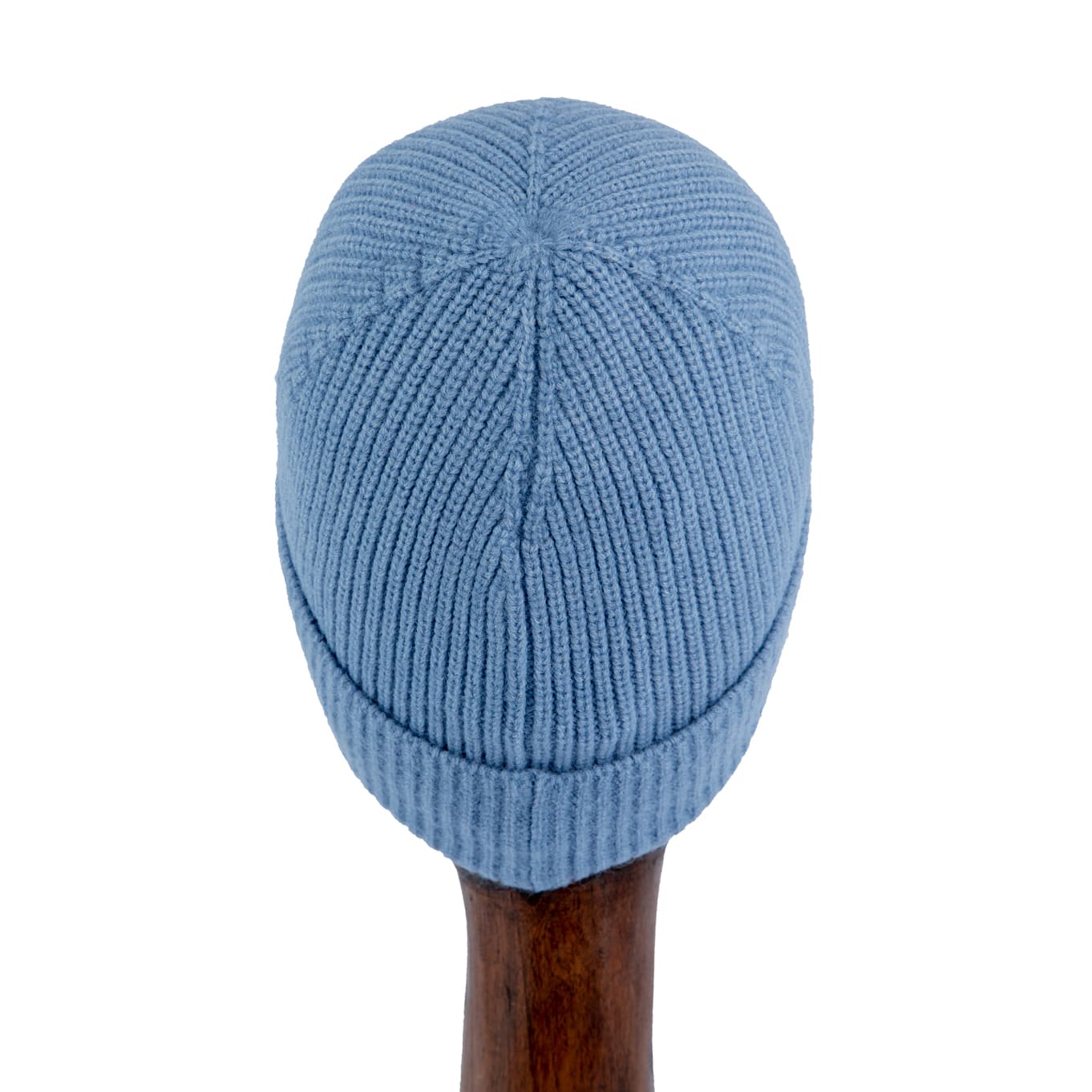 Light blue ribbed knit beanie with embroidered 'C' patch, stylish unisex winter hat.