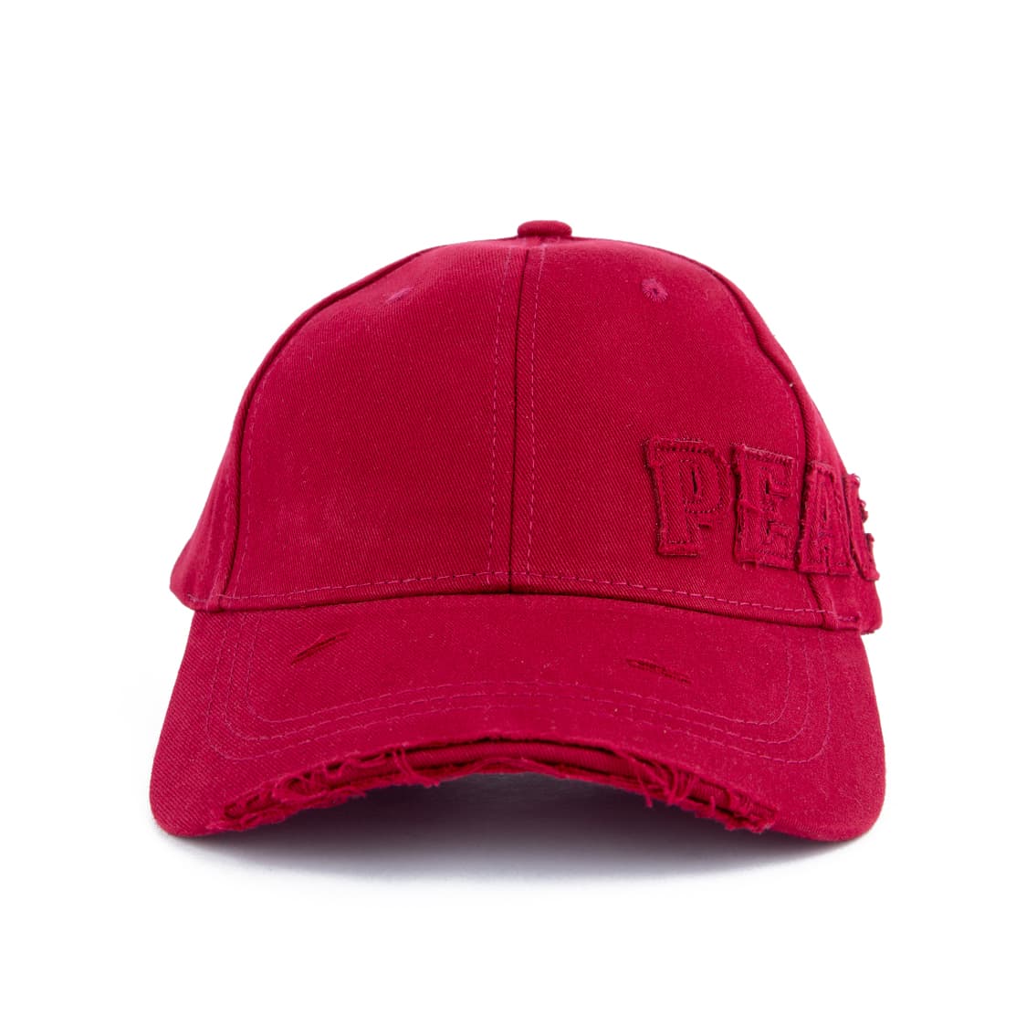 Red Distressed Baseball Face Cap, Peace Logo, adjustable snapback, cotton cap