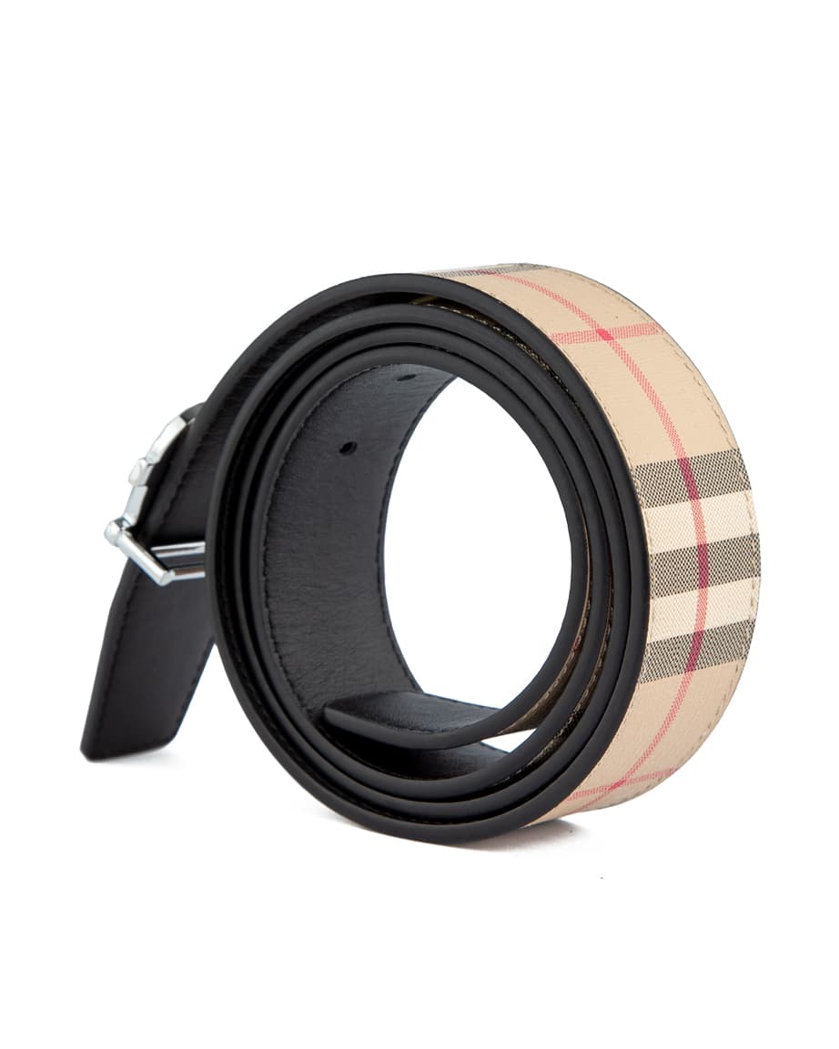 Burberry London check reversible belt, beige and black leather with silver buckle.