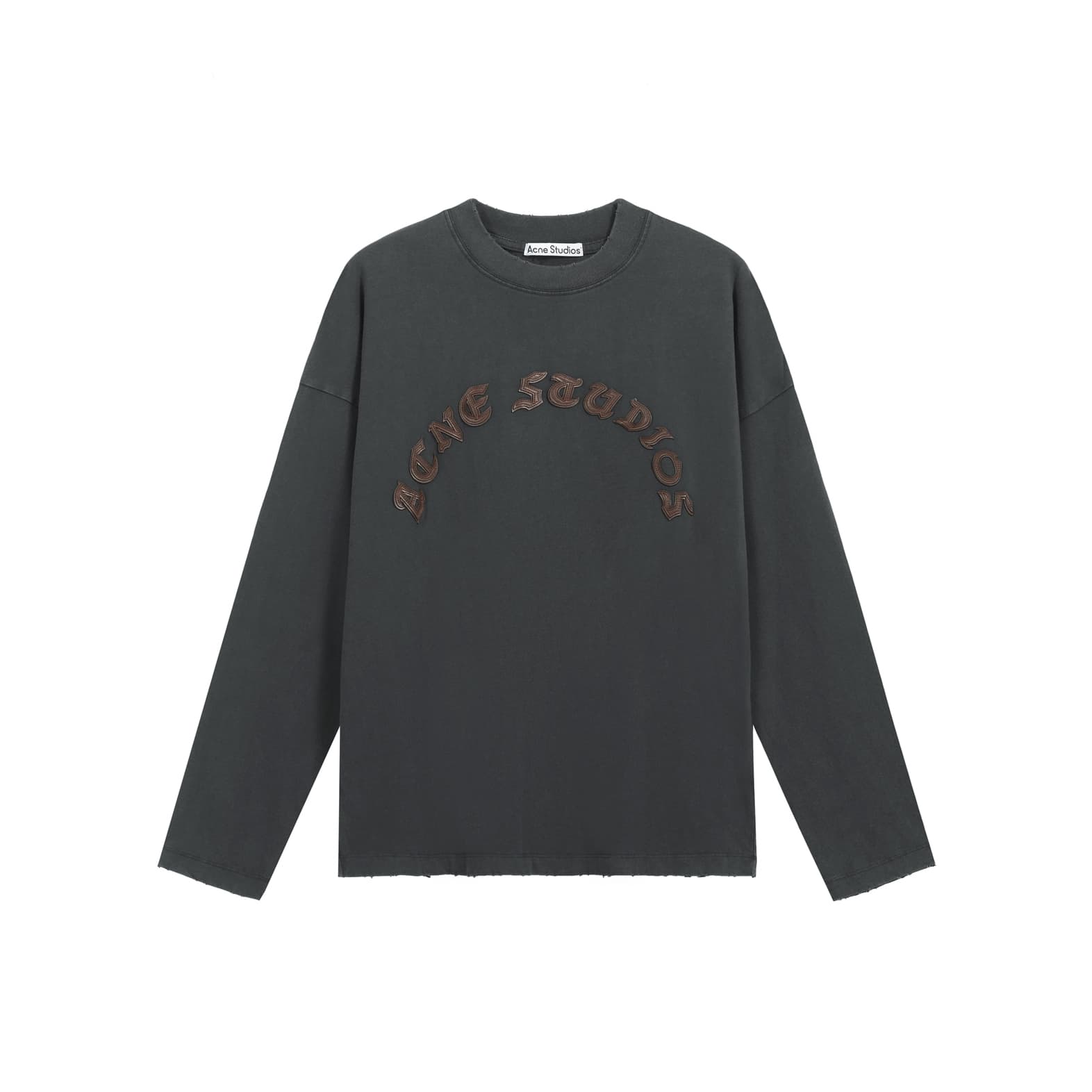 Acne Studios Unisex Washed Black Distressed Arch Logo Long Sleeve