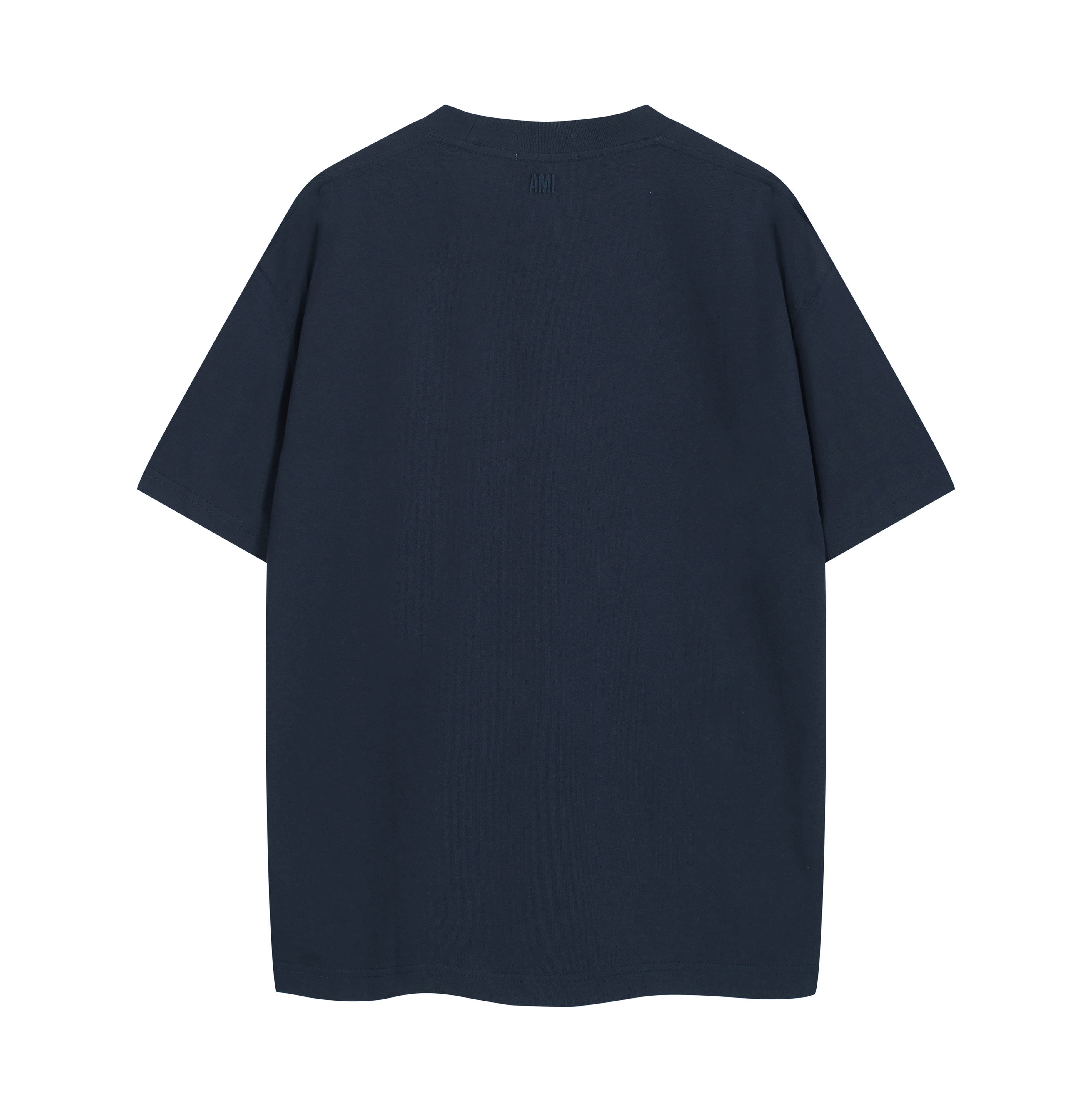 AMI Paris Ami De Coeur T-Shirt - Night Blue Unisex Cotton Tee