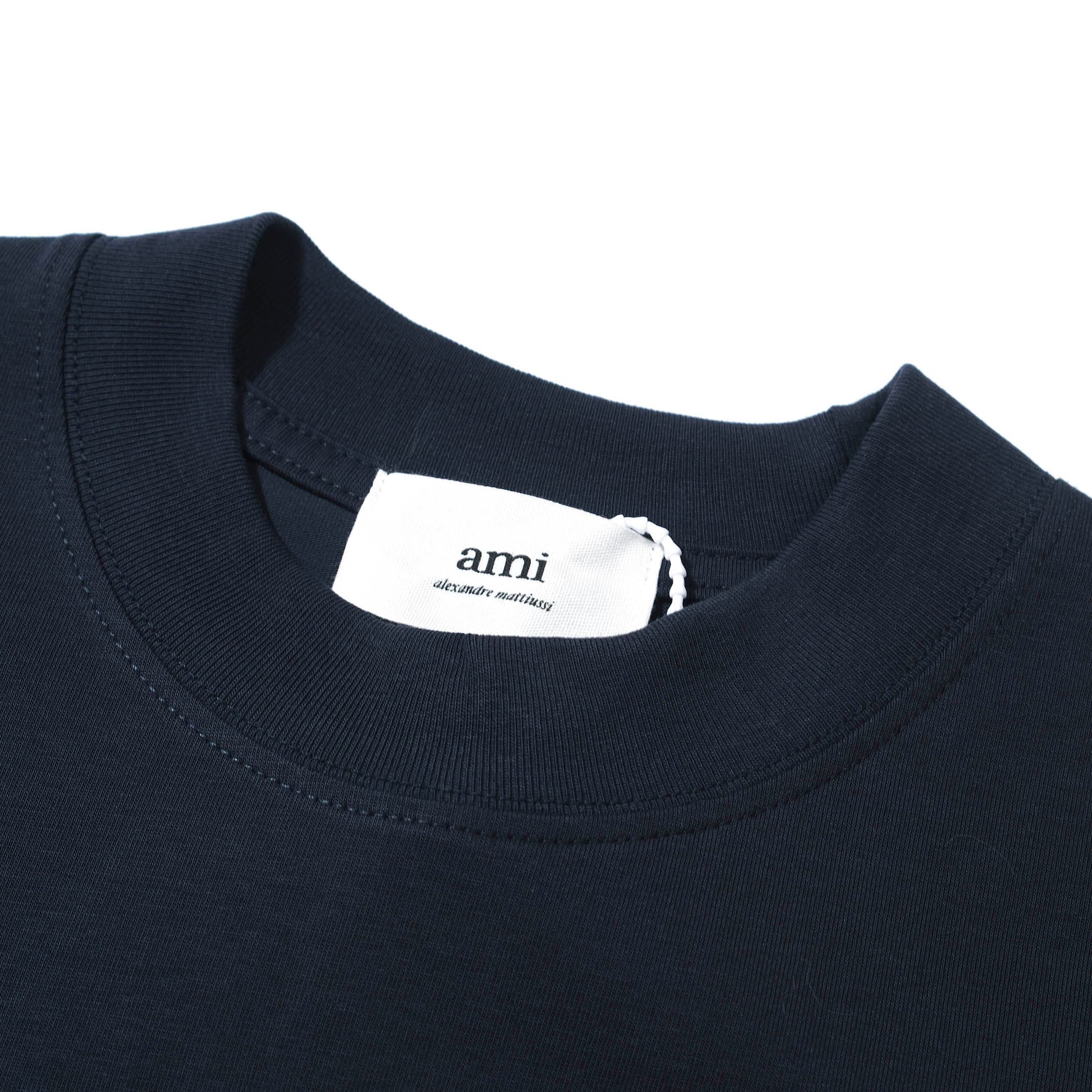 AMI Paris Ami De Coeur T-Shirt - Night Blue Unisex Cotton Tee