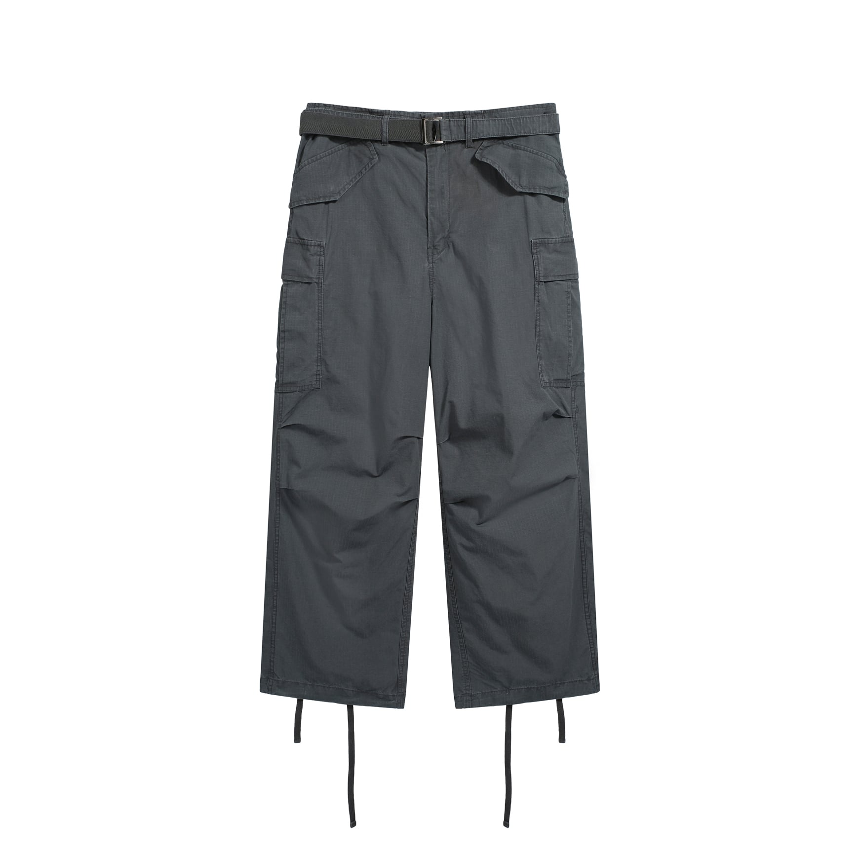 3D Wide-Leg Grey Military Cargo Trousers with Belt