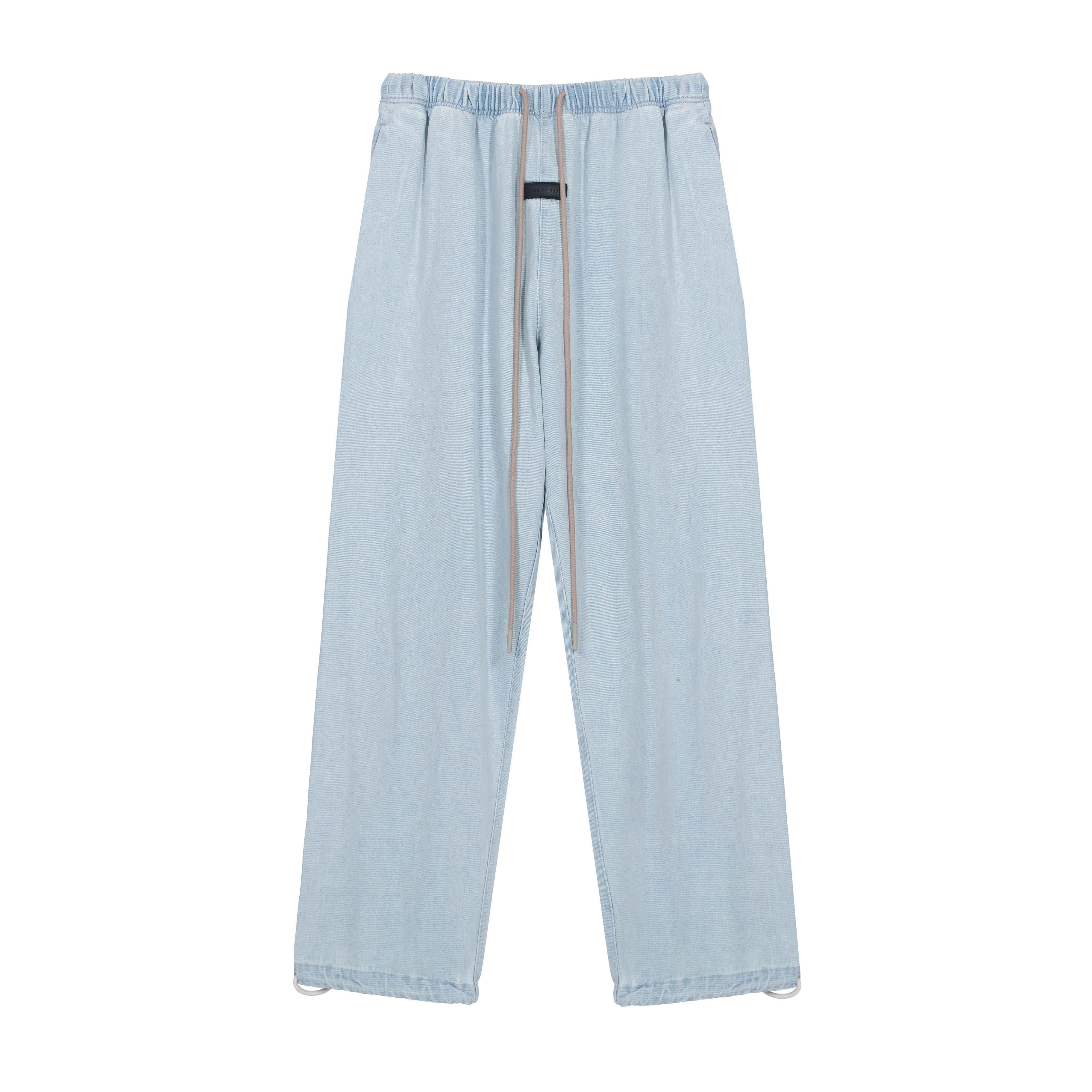 FOG ESSENTIALS Light Wash Drawcord Wide-Leg Denim Jeans
