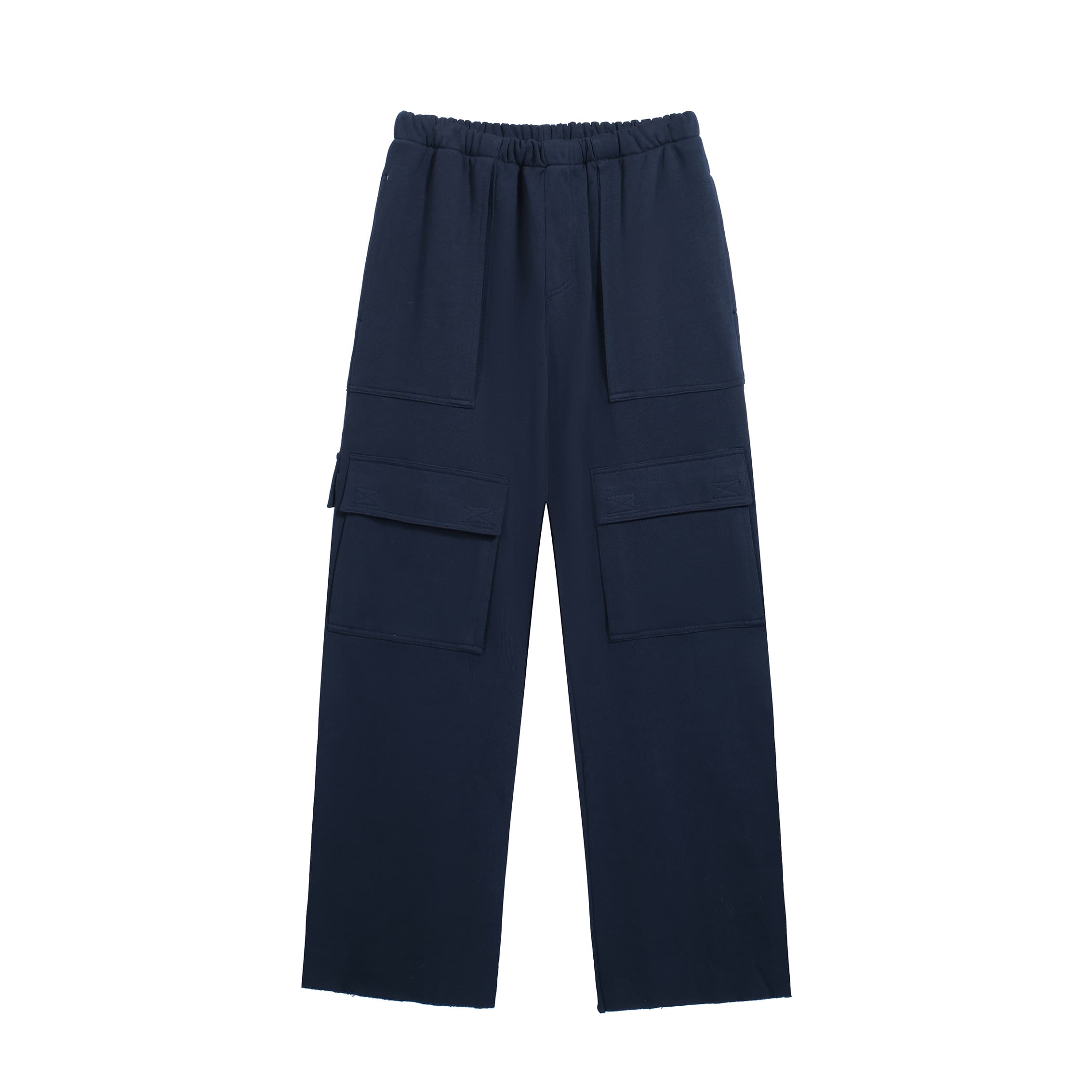 GREG ROSS Wide-Leg Navy Fleece Cargo Sweatpants