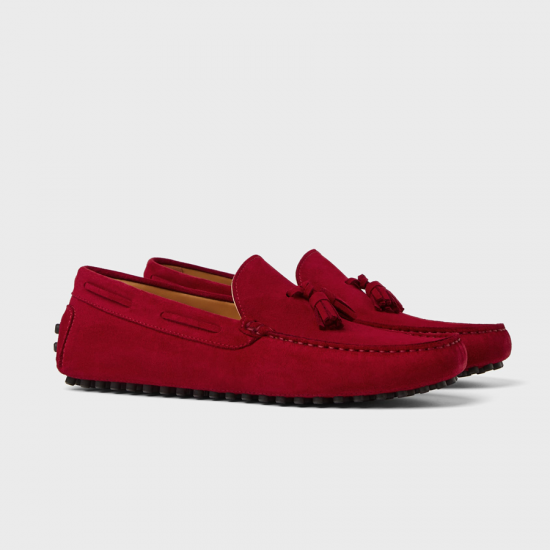 Zara Biege Leather Red Loafers Men's shoes